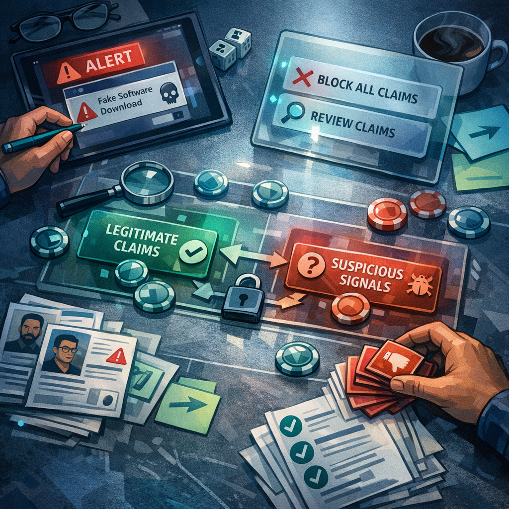 Fraud checks without claimant friction: lessons from fake software download scams for payout controls